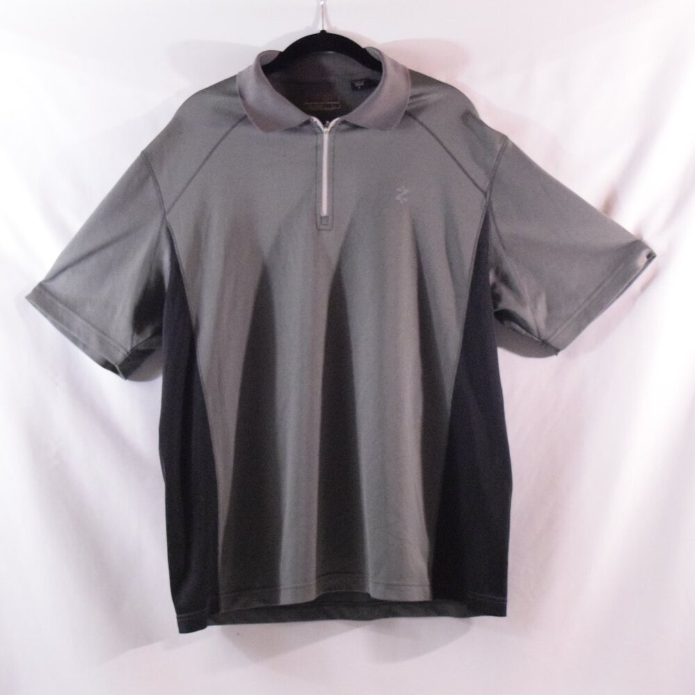IZOD Golf Polo Men's Shirt Large Gray & Black Short Sleeve 1/4 Zip Up